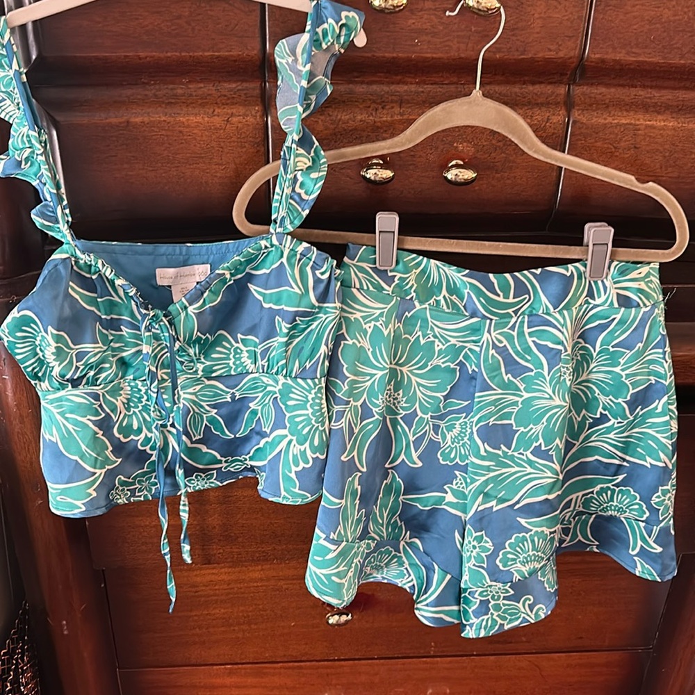 House if Harlow 1960  Summer beach set  teal and blue size S. Super comfortable